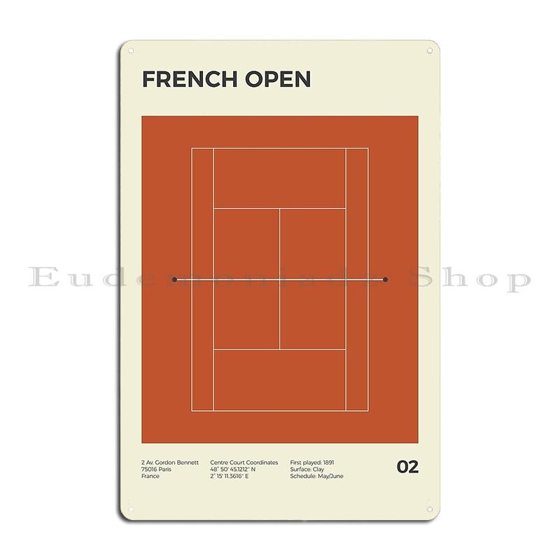 US Open The Grand Slam Tennis Court Illustration Tournament Metal Club Cinema Garage Character Tin Sign Poster
