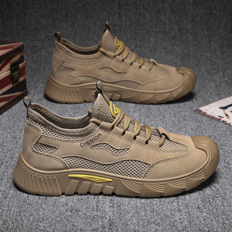 2025 мужская обувь весна новая сетчатая дышащая повседневная рабочая обувь модная универсальная обувь для строительства грязеотталкивающая сетчатая обувь