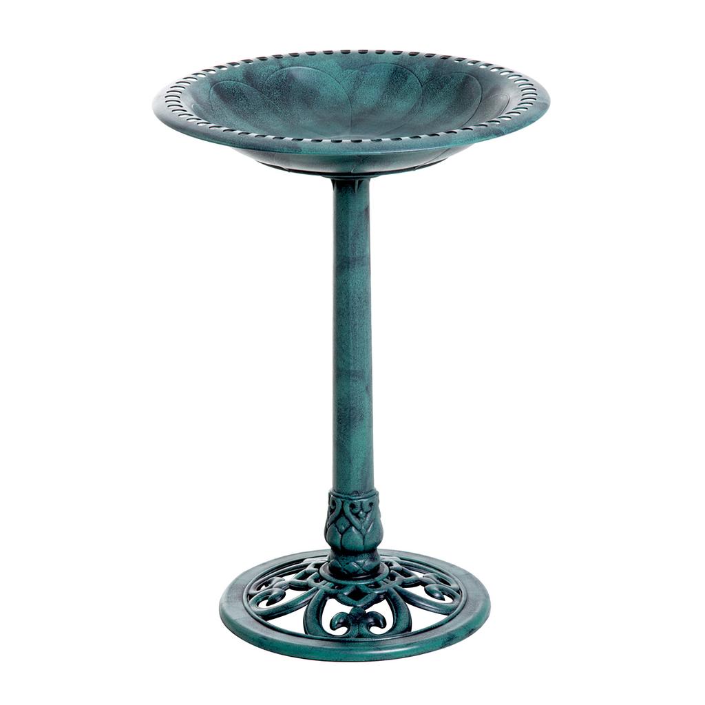 Garden Bird Bath Outdoor Decrative Garden Feeder Stand with Scallop-like Pattern. Time-Worn Finish. 50cm. Green