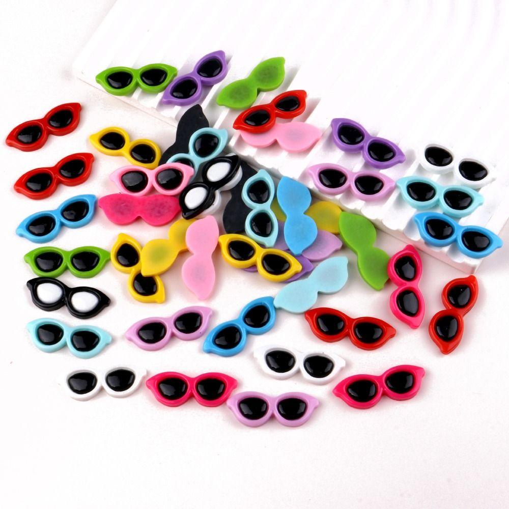 50pcs Flat Back Resin Mini Sunglasses Heart-Shaped Simulation Toy Kawaii Resin Ornaments Scrapbook