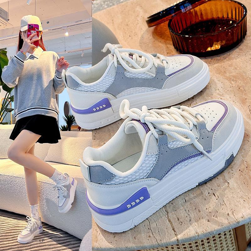 Women's Non-slip Sneakers Lace-Up Platform Sneakers Lace-Up Breathable Comfortable Running Walking Shoes Mesh Faux Leather Flat Tennis Sport Shoes