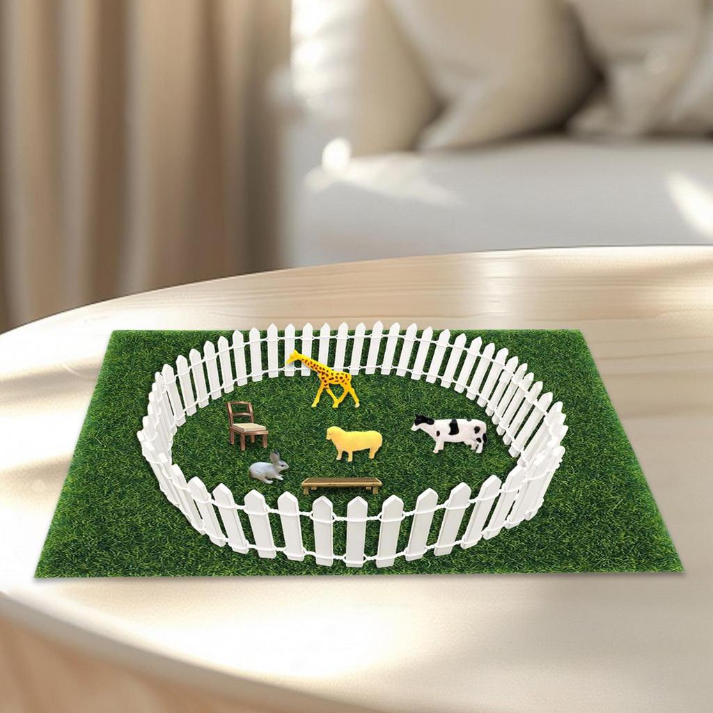 Mini Fence 35 Inch Toy Fence Wooden Crafts Panel Decoration with 4 Piece Fake Grass for Kids Indoor Outdoor Home Decor Boys