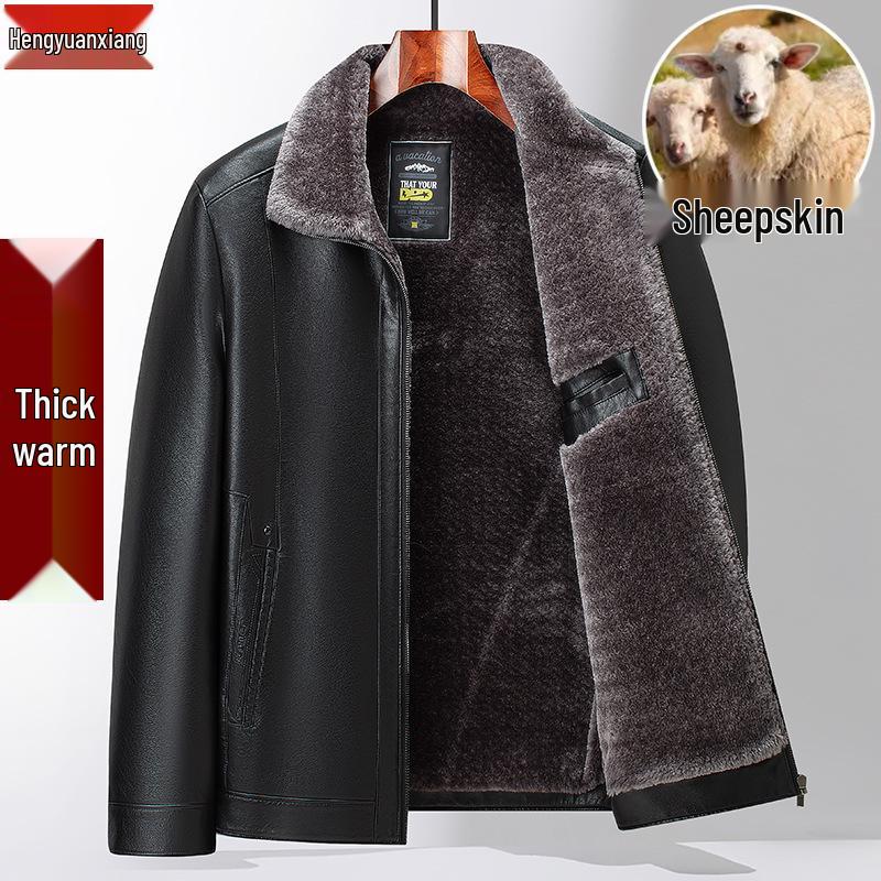 Мужская куртка из натуральной овчины - Теплая, утолщенная, стильная верхняя одежда для мужчин среднего и пожилого возраста