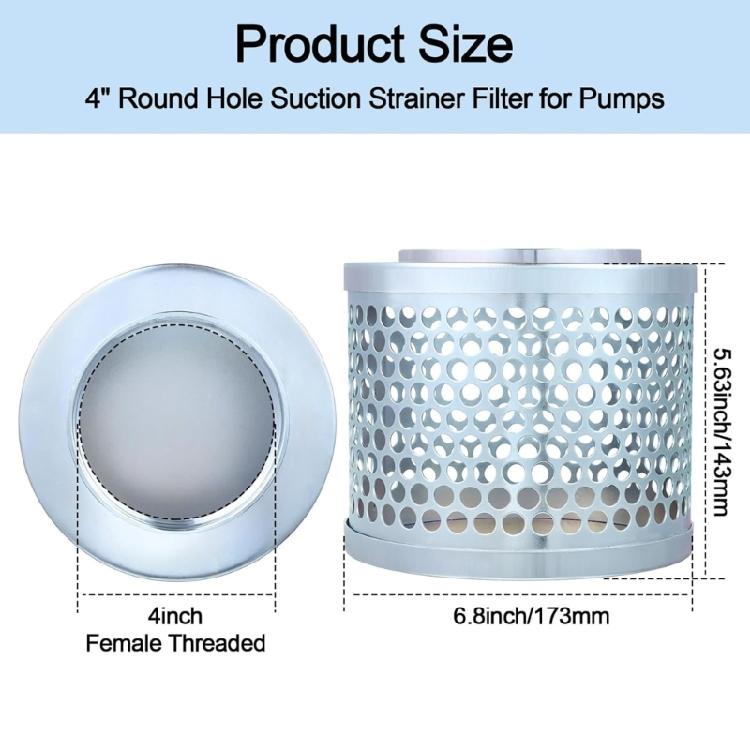 Pump Suction Filter Basket With NPT Female Thread Carbon Plated Steel Mesh Block Debris Effectively for Solids Reduction