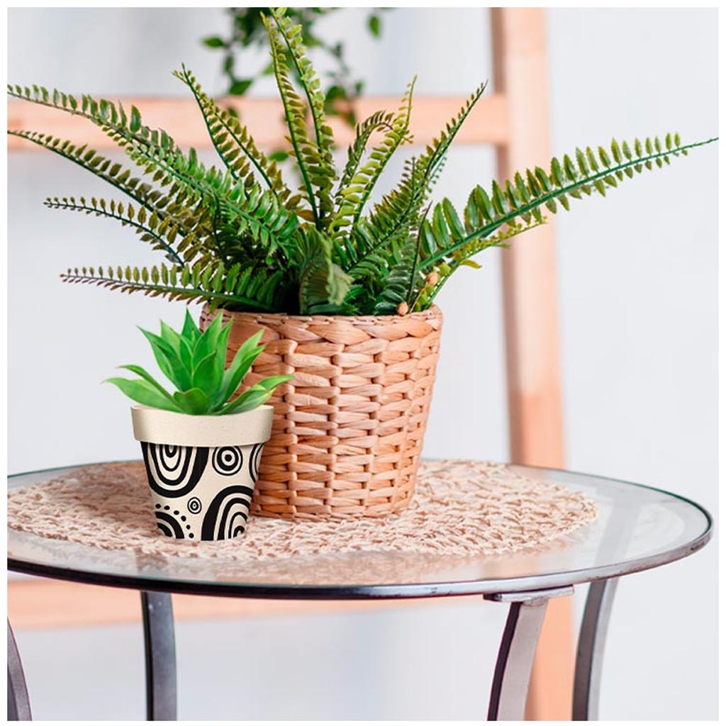 Les Trésors De Lily [R6621] - 'Boho' Black Beige Bamboo Planter - 95x84 Mm (circles)