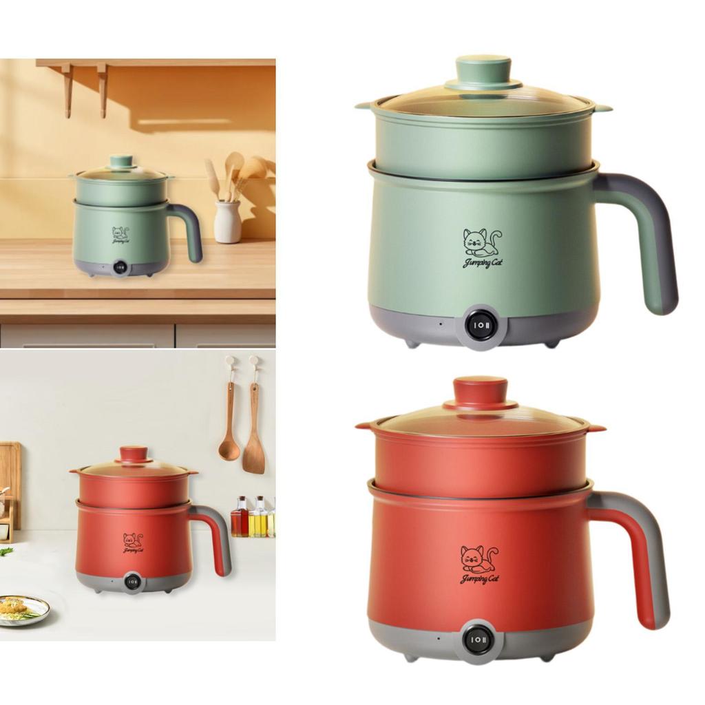 Electric Hot Pot with Steamer Multi Function Portable Noodles Cooker 1.8L Ramen Cooker for Steak Pasta Dumpling Shabu Shabu Soup