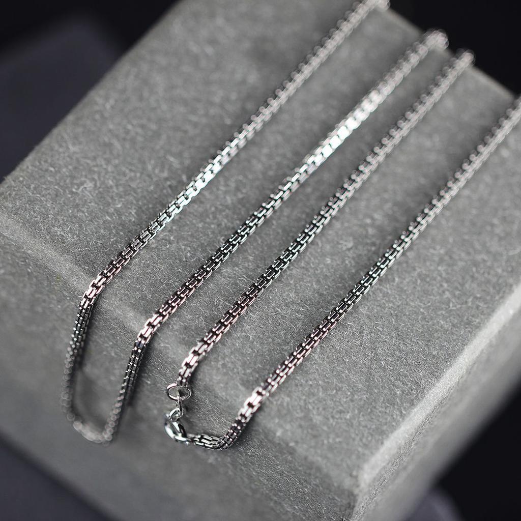 S925 Sterling Silver Necklace 2 .0mm Hollow Double Box Chain Classic Fashion Clavicle Chain Hip Hop Ins Neutral Boutique Jewelry