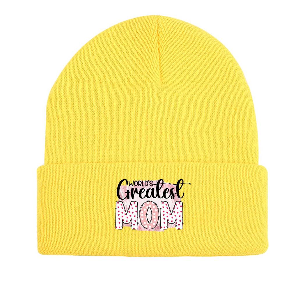 Greatest MOM" Warm Knitted Hat Beanie, Mother Man Cap Cancer Chemo Cuff Trendy Headwear Knit Cap Beanie