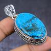 Tibetan Turquoise Gemstone 925 Steling Silver Jewelry Pendant 2.17" W9B13