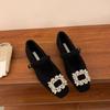 2025 autumn and winter French low-heeled square buckle rhinestone single shoes women's shoes retro woolen with skirts high-end Mary Jane shoes