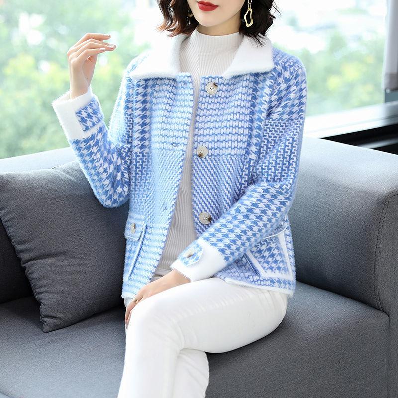 Куртка из искусственного норкового флиса, женская, короткая, свободная, модная, утолщенная, золотистая, из норкового флиса, вязаный свитер, кардиган