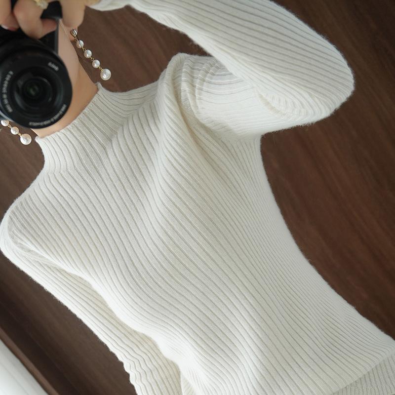 Женский свитер с полувысоким воротом, длинный рукав, тонкий внутренний пуловер, однотонный повседневный плотный вязаный свитер на осень и зиму