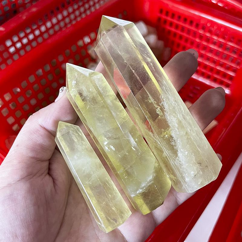 Natural Citrine Crystal Column: Polished Hexagonal Prism for Home or Office Decor