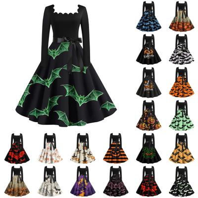 Женское повседневное модное платье в стиле ретро с квадратным вырезом и длинными рукавами