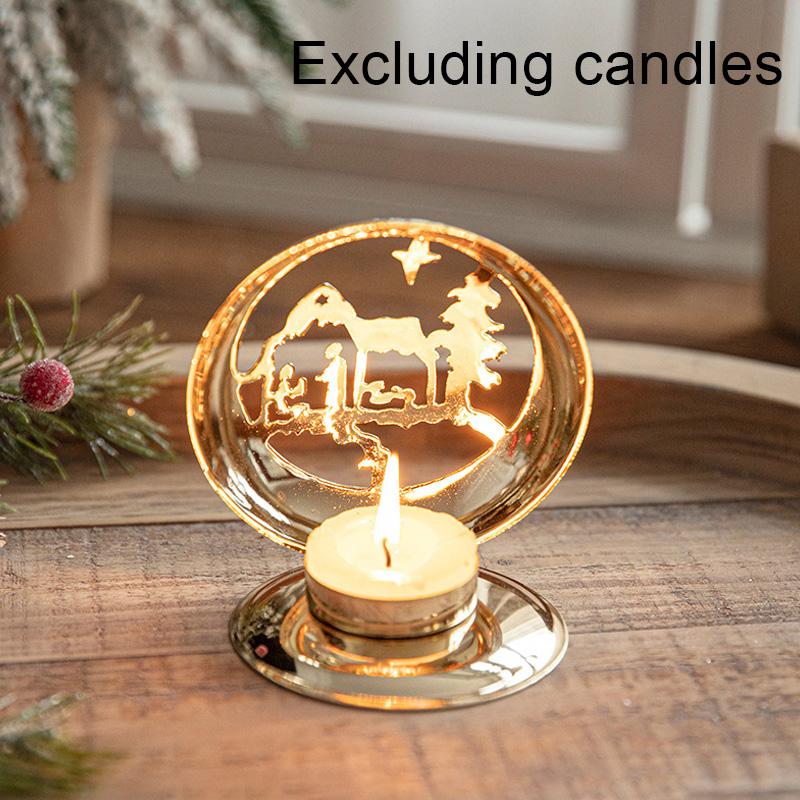 1PC New Christmas Scandinavian Tabletop Gold Iron Candle Holder Projector Wind Lamp Ornaments