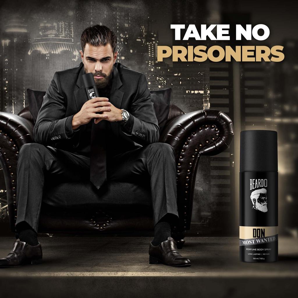 Beardo DON MOST WANTED Perfume Body Spray for Men, 120ml | No Gas Deo Body Spray For Men | Deodorant | Aqua, Citrus Musk Notes | Mens Perfume Long