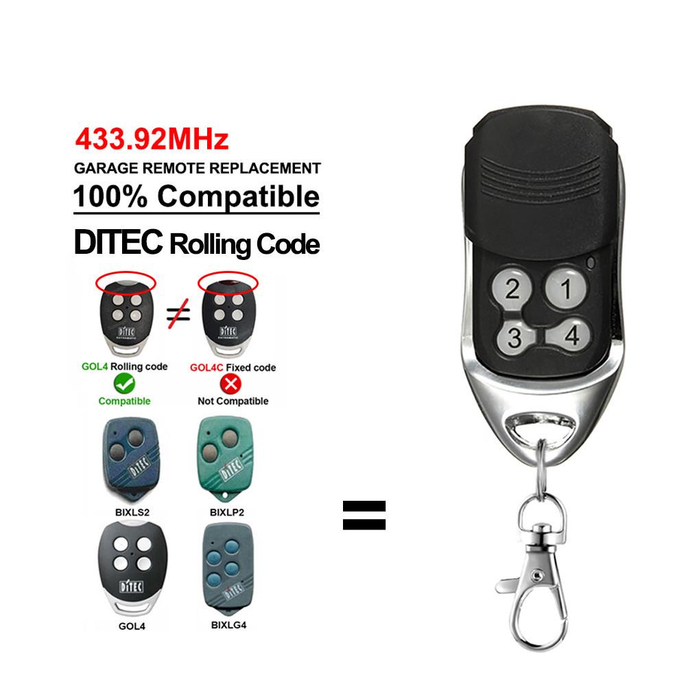 DITEC GOL4 BIXLG4 433.92MHz Remote Control for Garage Door with Rolling Code Security