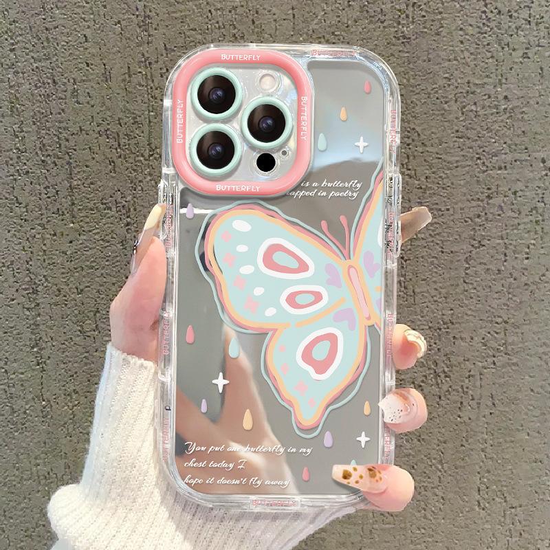 Для чехла для мобильного телефона IPhone 15 для IPhone 14 Promax Расписанная вручную бабочка 13 Зеркальный Противоударный 7/8 Силиконовый Мягкий край X