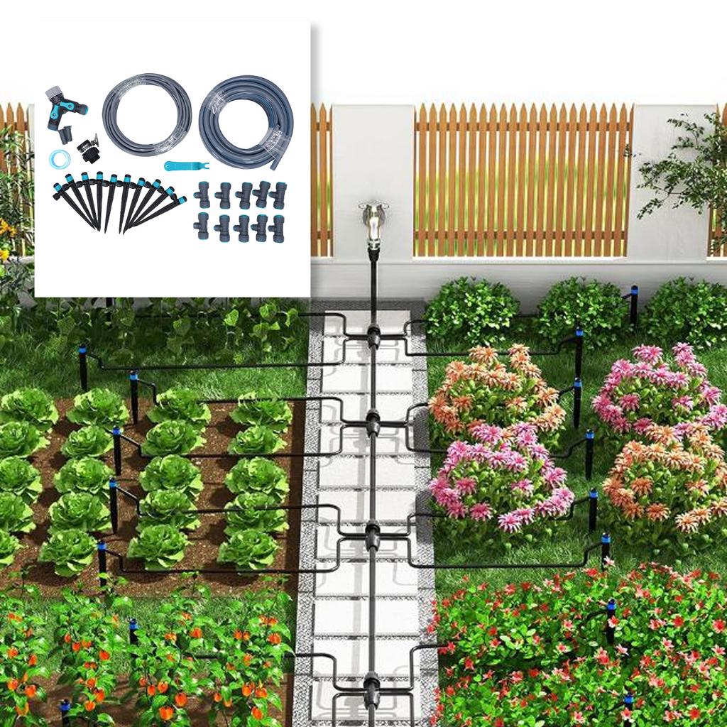 Набор для капельного полива 10м шланг регулируемая распылительная форсунка система полива растений для газона сада двора теплицы