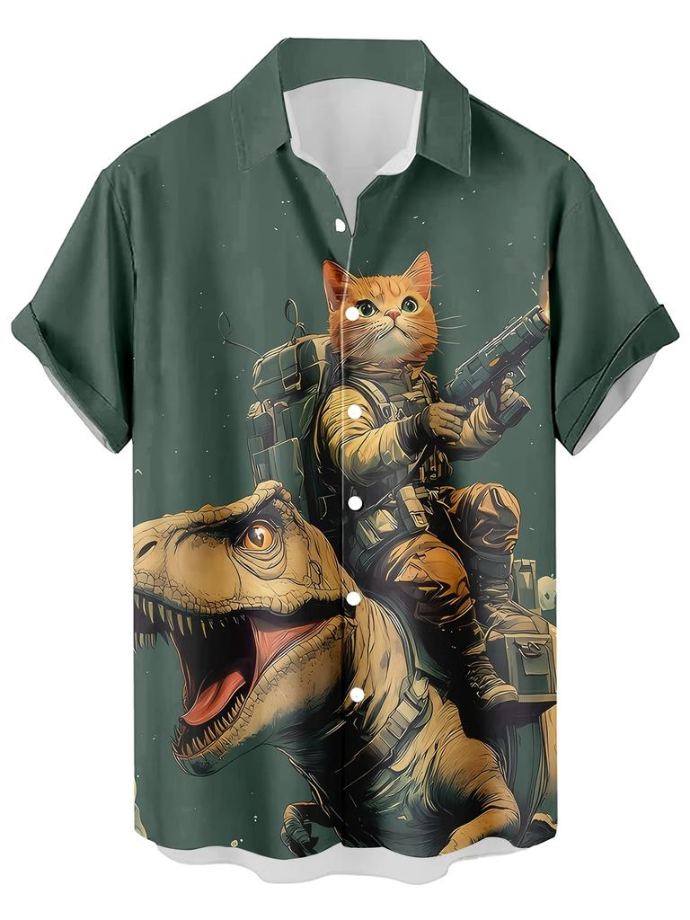 Funny Cartoon Cat 3D Printed Men's Shirt For Men Funny Dinosaur Graphic T-Shirts Fashion Casual Oversized Men's Clothing
