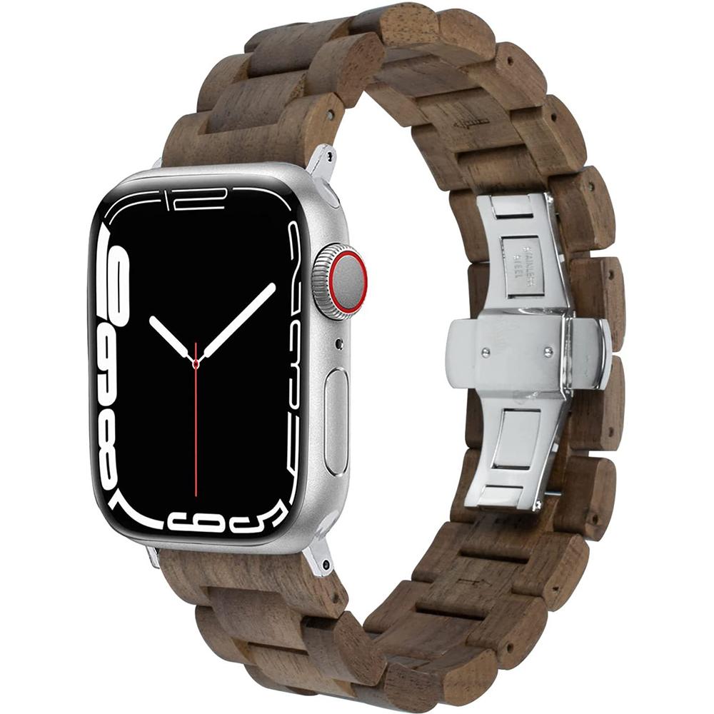 Walnut Wood Strap for Apple Watch Band 38mm 40 41 42 44 45 46 49mm Butterfly Buckle Band for iWatch Series 10 9 8 7 6 5 4 SE