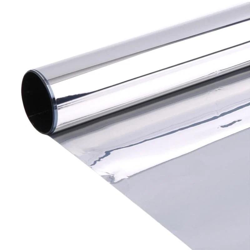 Home Decor Window Sticker UV-Proof Heat-Control PET One Way Mirror Reflective Film Privacy Protection Self-Adhesive Home Silver