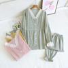 New Women's Pajamas Set 100% Cotton Edge Collar Small Plaid Long Sleeves Trousers Home Wear Two-piece Set
