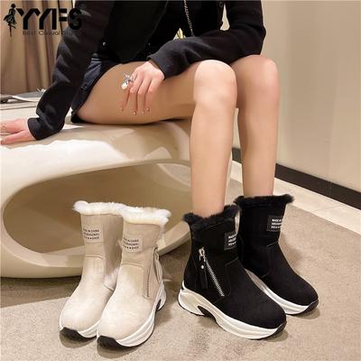 Ботинки Мартина для женщин Осень Популярные Осенне-зимние Европейские и американские Толстая подошва Однотонные Круглый носок Задняя молния Толстый каблук Милые Крутые