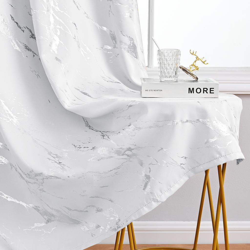 1pc Luxury Marble Printed Curtain with Silver Stamping, One Panel High-Precision Curtain, Curtains for Living Room, Bedroom