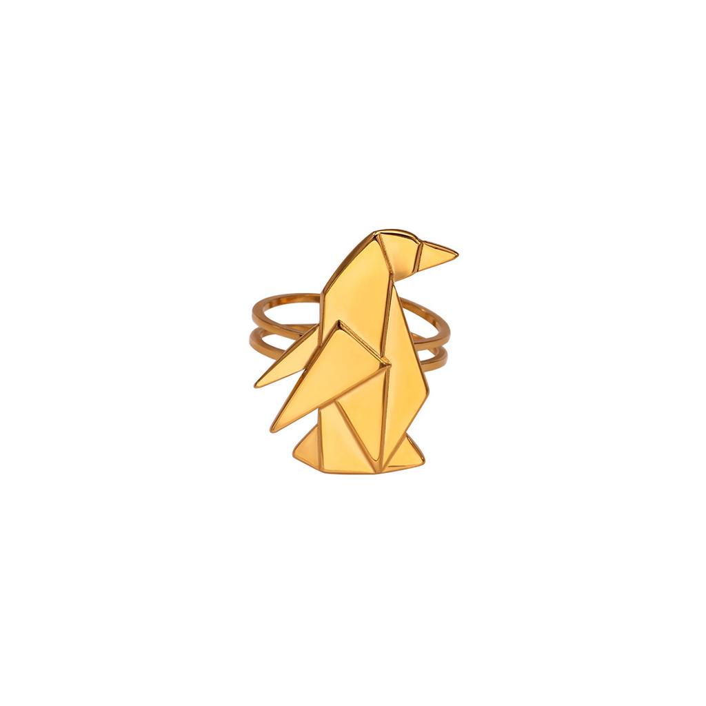 Простые Уникальные Кольца с Кошкой для Женщин Позолоченная Нержавеющая Сталь Слон Пингвин Регулируемое Кольцо Ручной Работы Рождественские Ювелирные Изделия Подарок