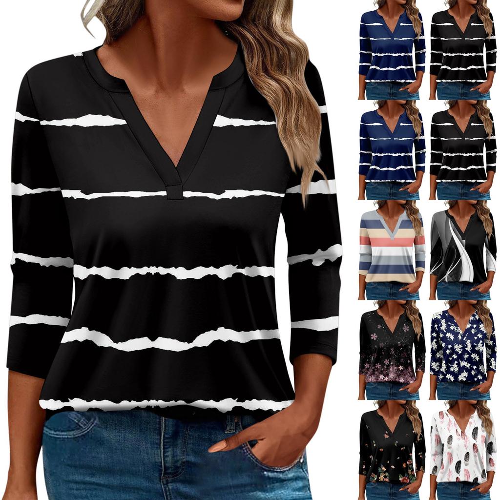 Women's T Shirt Tee Printed 3/4 Sleeve Daily Weekend Fashion Basic V Neck Regular Top