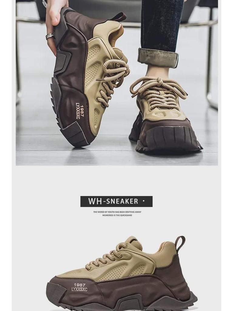 Men's Thick Sole Running Shoes - Breathable, Height-Boosting, Large Size for Autumn/Winter