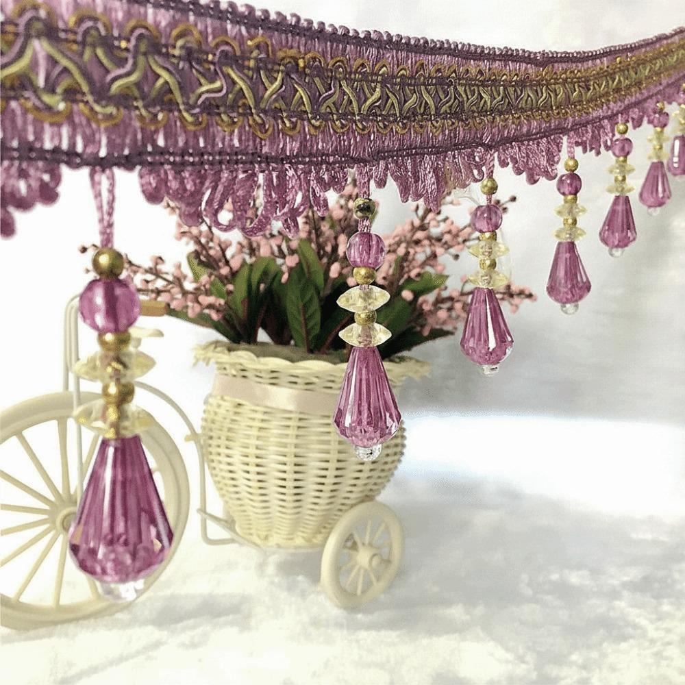 12M Woven Texture Tassel Lace Trim Crystal Hanging Beads Chain Tassel Ribbon Curtain Decor