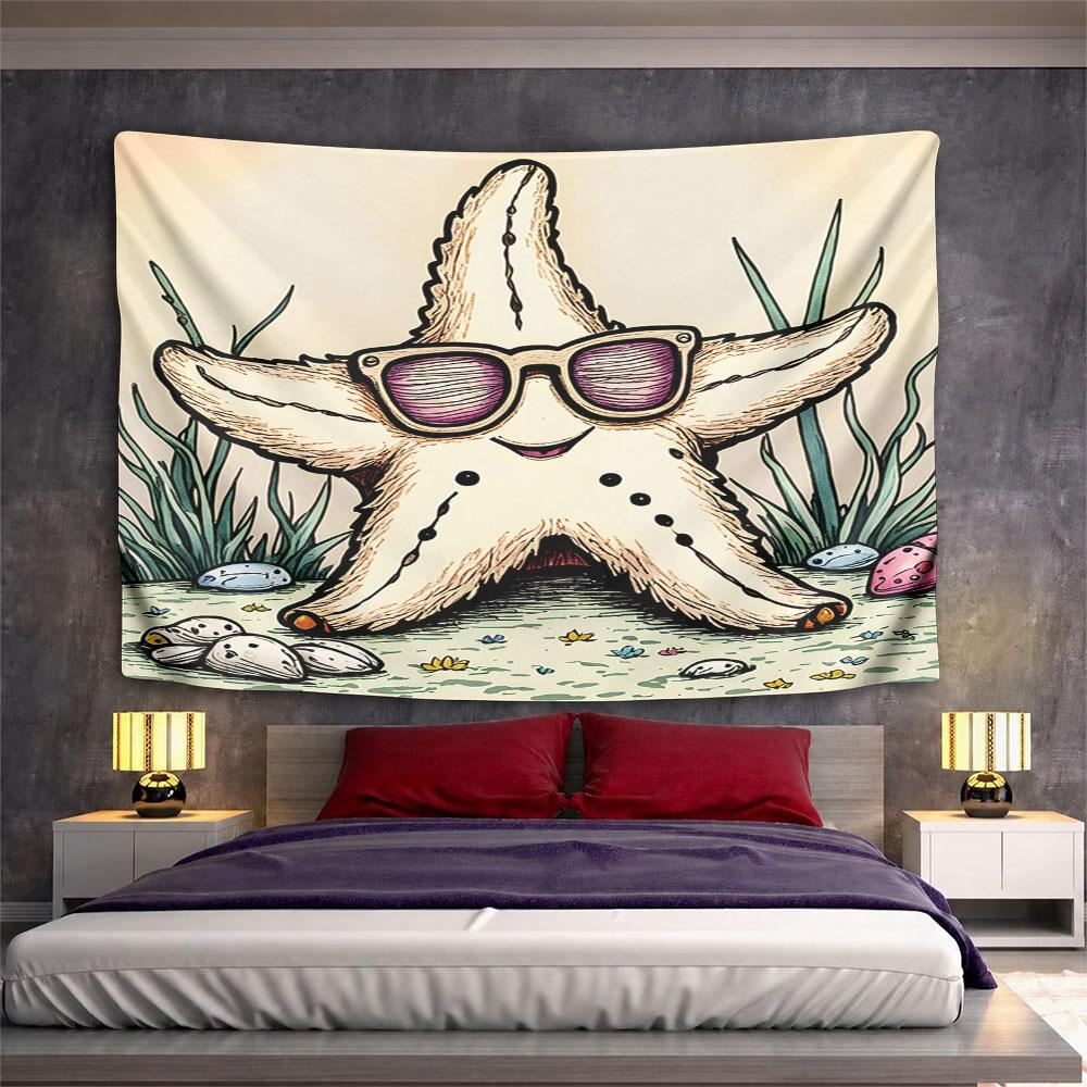 Starfish Wearing Sunglasses Illustration Pattern Wall Hanging Tapestry Decorative Tapestry Home Decor for Bedroom and Living Room