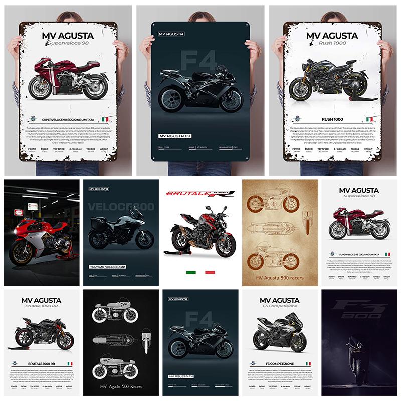 Жестяная табличка MV Agusta Постер с мотоциклом Декор спальни Декор комнаты Мужские Индивидуальные металлические таблички для гаража Настенное искусство Декор