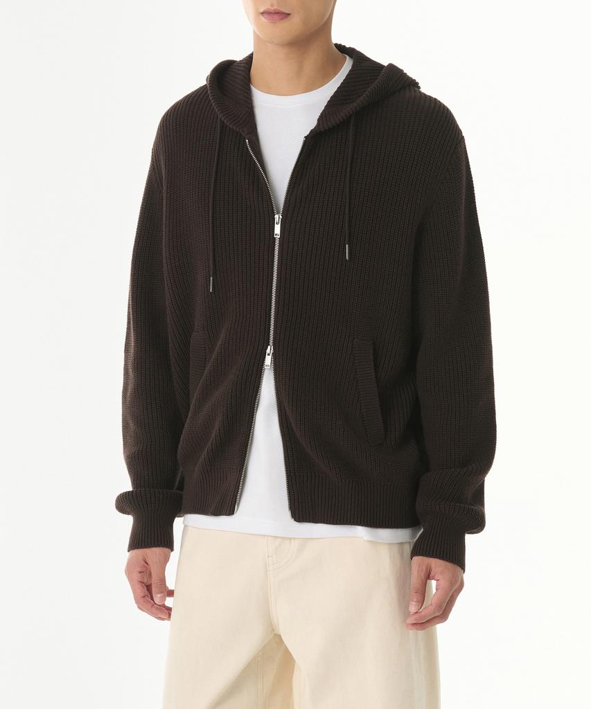 MUSINSA STANDARD Ribbed Knit Hooded Zip-Up [Brown]