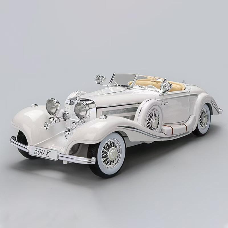 1:18 1936 Mercedes Benz 500K Классический Винтажный Автомобиль Сплав Металл Литье под Давлением Модель Машины Звук и Свет Коллекция Хобби Подарок для Мальчика