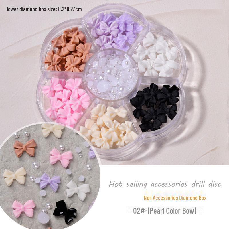 Набор для дизайна ногтей 7-Grid Mixed Set: Аксессуары в виде банта, медведя Авроры, бабочки, стразов, жемчуга и бриллиантов