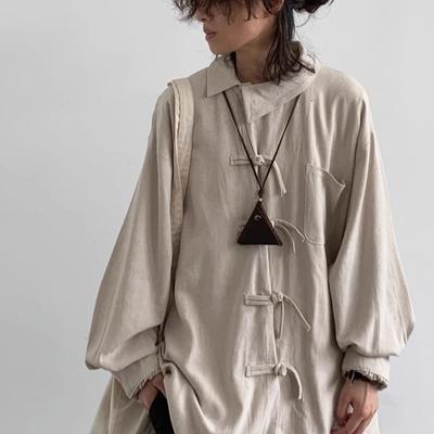 Cityboy весна осень ретро китайский стиль Тан платье рубашка женская хлопок и пенька свободная пряжка косой воротник рубашка пальто