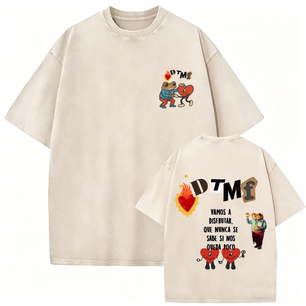 Vintage Acid Washed Rapper Bad Bunny Tshirt Debi Tirar Mas Fotos DTMF Tshirts Men Women Hip Hop Retro Short Sleeves T Shirts