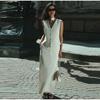2025 Spring Summer Casual Women Solid Color Suits Fashion Vintage V Neck Single Breasted Vests Elastic Waist Long Skirts Female Sets