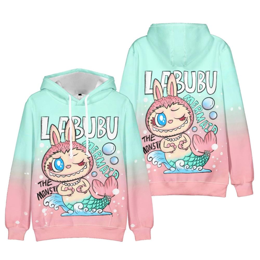 Мода LABUBU мультфильм толстовки осень длинный рукав унисекс Harajuku свитера уличная одежда смешная одежда толстовка