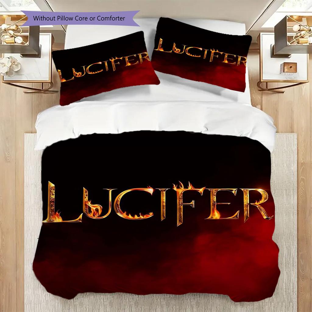Mystery Lucifer Bedding (1 * duvet cover + 2 * pillowcase, without core) 2D Flat Duvet cover and pillowcase Christmas birthday gift Bedding set