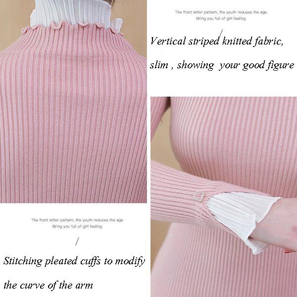 Водолазка с оборками, нижний свитер, женский весенне-осенний утягивающий пуловер из двух частей, свитер с кружевными оборками, вязаный свитер, топ