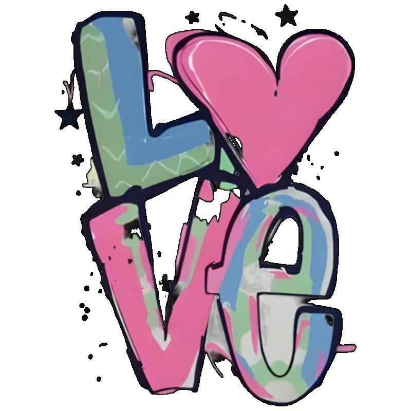 Женская футболка с коротким рукавом и красочным принтом «LOVE» в стиле граффити (Элемент Сердце + Звездные Акценты)