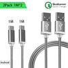 Micro USB Cable - Silver Metal - Set of 2 - 1M - Compatible Android - Micro USB Connector