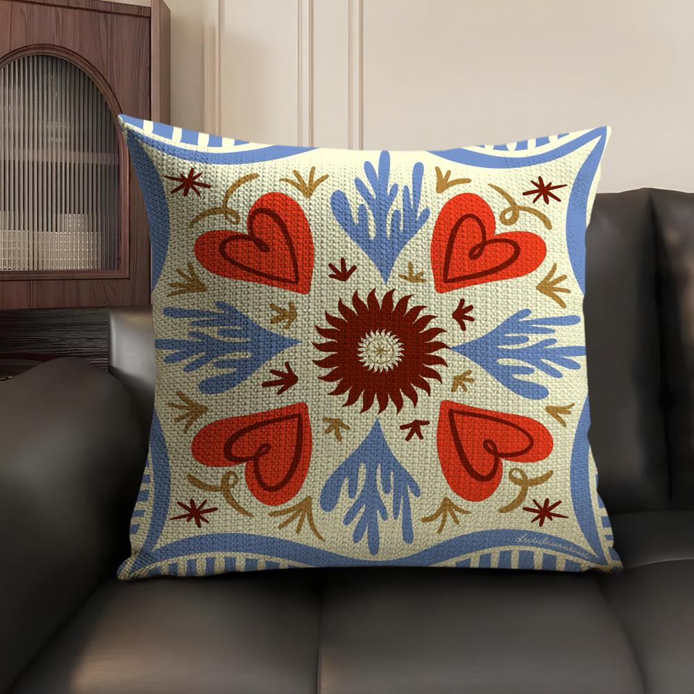 Cute Cartoon Flowers Fashion Art Cushion Cover Natural Linen Organic Fabric DoubleSided Printing Sofa Home Decor Pillow Case