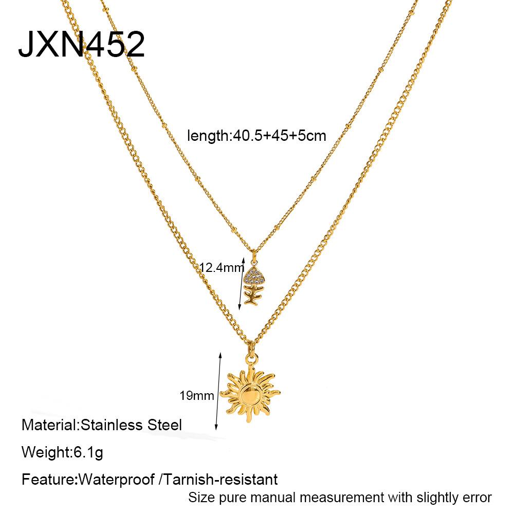 European and American double-layer stacked sunflower pendant stainless steel plated 18k gold necklace women's light luxury niche does not fade