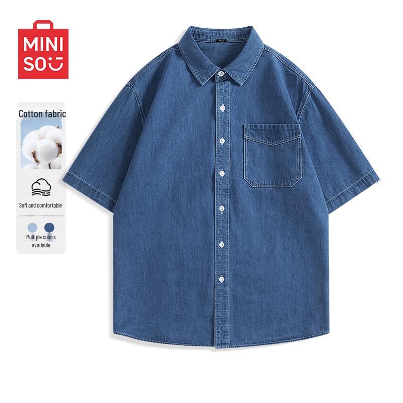 MINISO Мужская летняя джинсовая рубашка с коротким рукавом