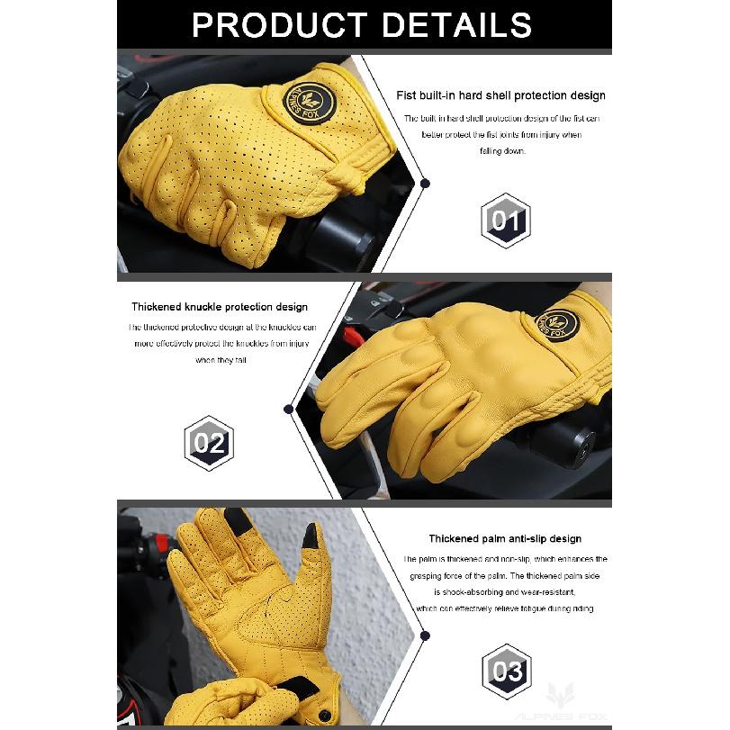 Breathable Motorcycle Gloves Genuine Leather Perforated Guantes Touch Screen Moto Motorbike Cycling Racing Men Women Goatskin